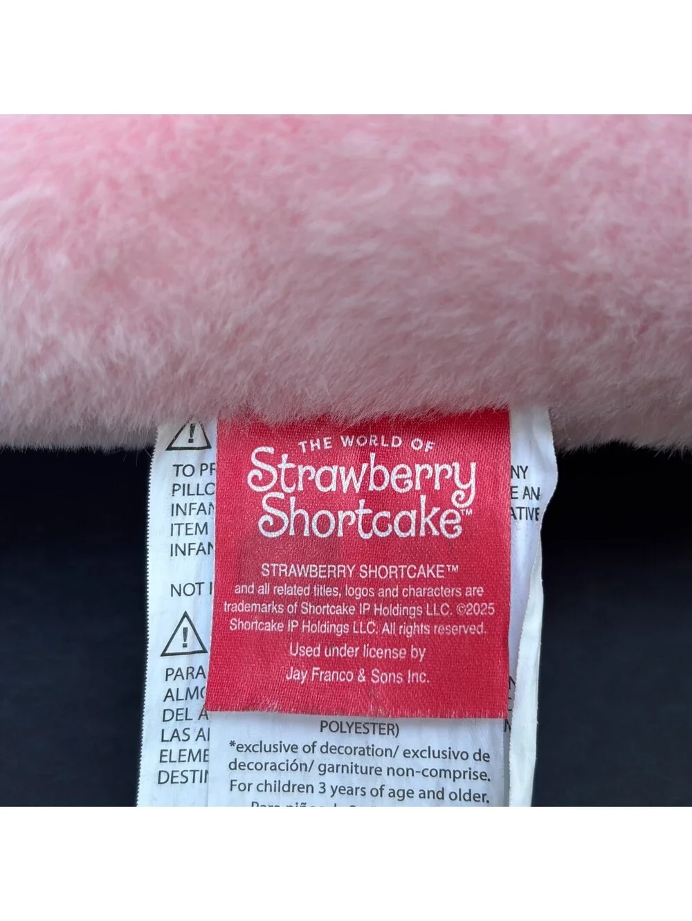 Strawberry Shortcake Pink Pillow Embroidered Plush Strawberry, Medium 14-24in